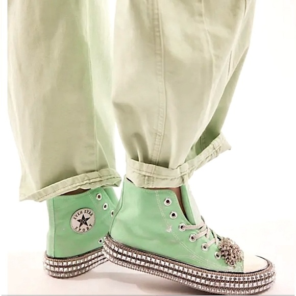 NIB Nan-Ku X Free People Cruise Studded Hi Top Sneakers, Spring Mint, 6 & 8.5 - Picture 2 of 16
